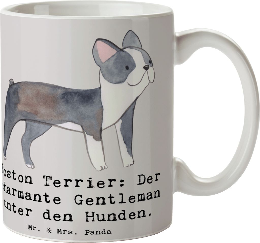 Mr. & Mrs. Panda Kaffeetasse Boston Terrier Gentleman - Grau Pastell - Geschenk, Hunderassen, Kaffeebecher, tierische Sprüche, kleiner Hund, Pott,...