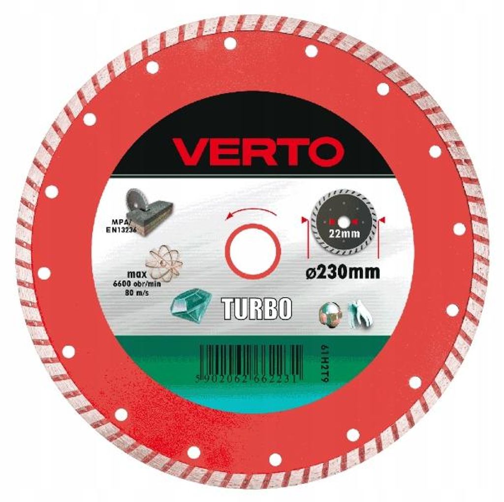 VERTO Tarcza diamentowa 230 x 22.2 mm, turbo Zdjęcie produktu 