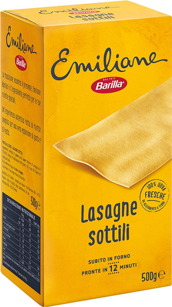 12x Pasta Barilla - Emiliane - Lasagne Le Sottili All Uovo - 500g - Italienische Eiernudeln