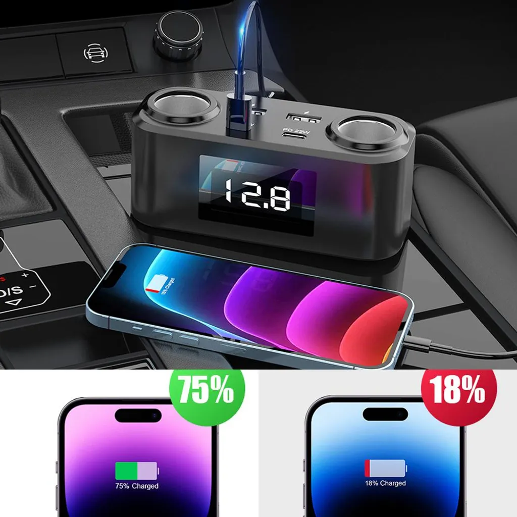 Caricatore Auto Sicuro PD & QC3.0 - Controllo Batteria per Famiglie