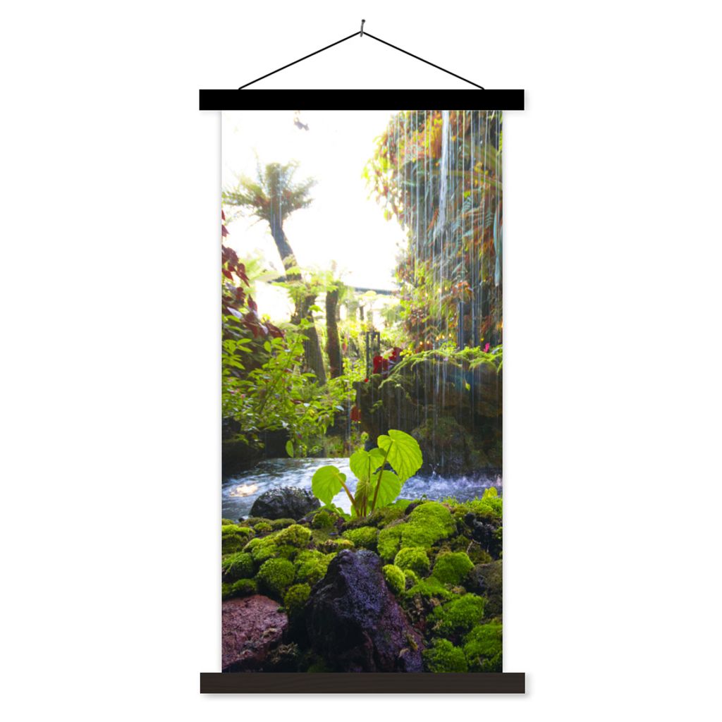 MuchoWow Textilposter Tropischer Wasserfall 40x80 cm mit schwarzem Rahmen - Wandemalerei