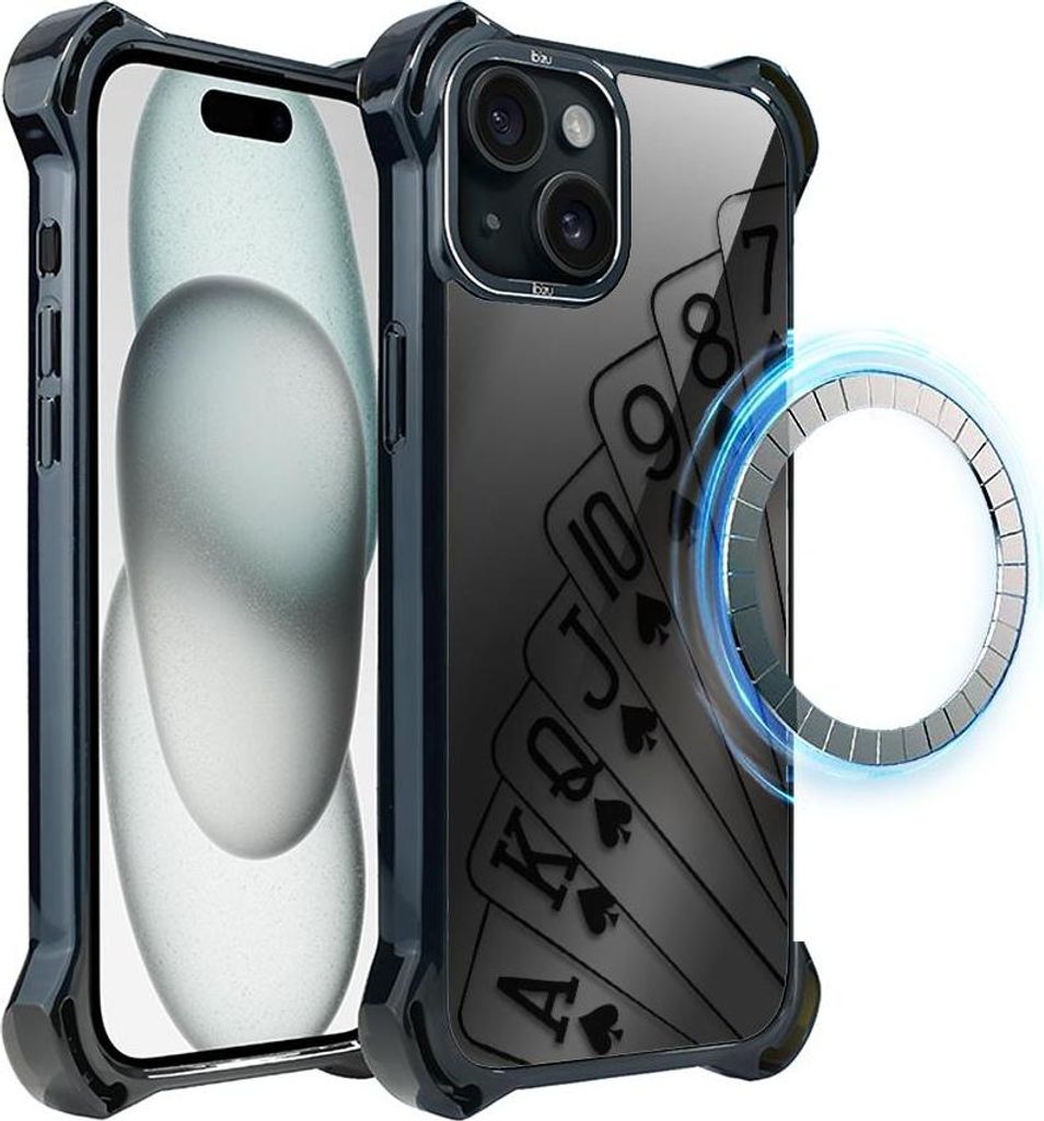 iPhone 15 Plus Hülle IBIZU DropGuard Ultra mit MagSafe, Mitternacht, Spielkarten