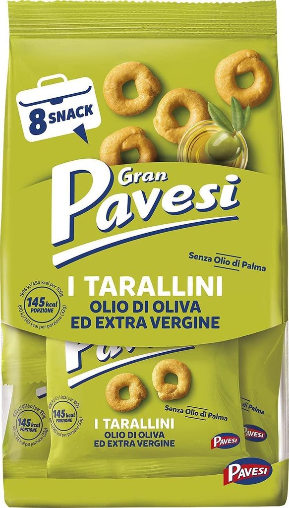 6x Gran Pavesi Snack Tarallini Olivenöl und natives Olivenöl extra, ohne Palmöl - 256 g Packung + Italian Gourmet polpa 400g
