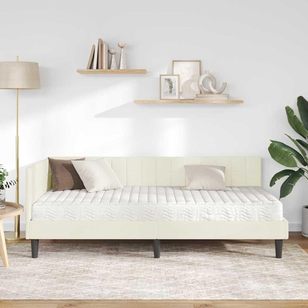 Eleganter Möbel Eckbettgestell mit Matratze mit Kopfteil 2 pcs - Montage erforderlich - Creme Samt - CJG791702 - Klassische BettenJugendbett Tages...