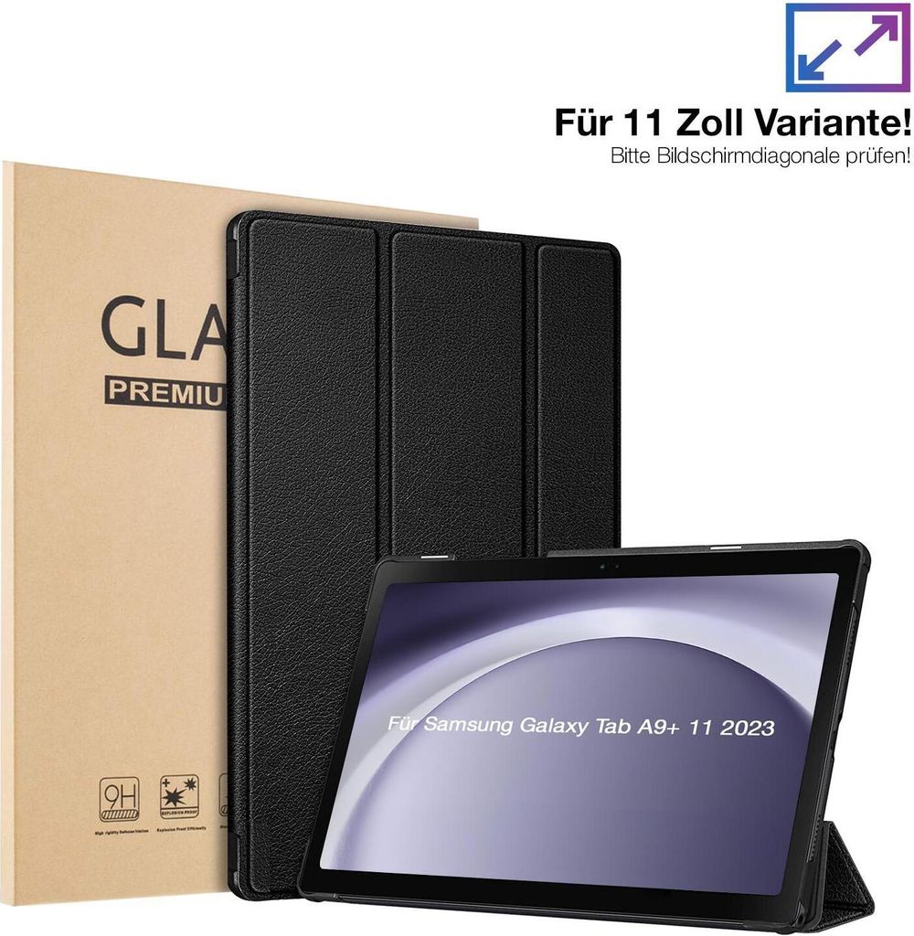 Schutzhülle + 2x 9H Display Glas für Samsung Galaxy Tab A9+ Plus 2023 11 Zoll Cover Case Schutz Tablet Farbe: Schwarz