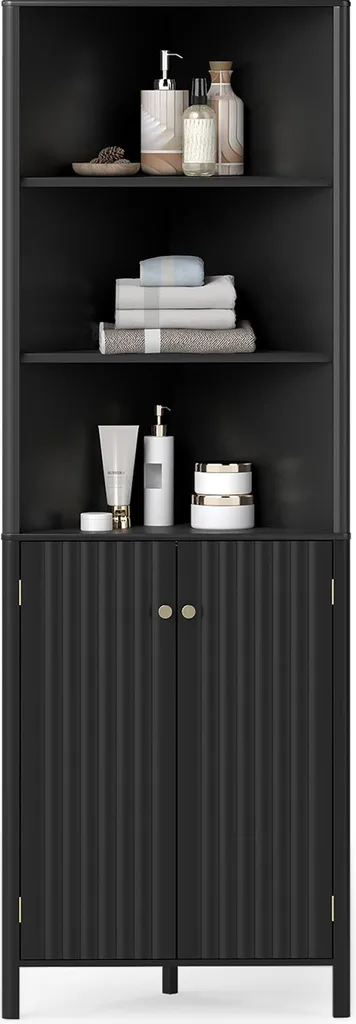 COSTWAY Mobile Angolare Nero 172,5 cm - Armadietto Cucina 5 Ripiani