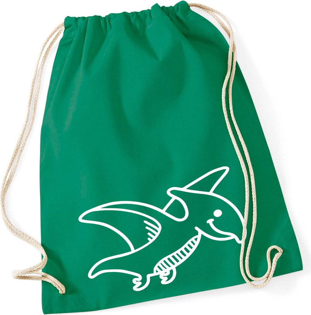 Huuraa Turnbeutel Pteranodon Dinosaurier 12 Liter Kelly Green Baumwolle Rucksack Geschenkidee