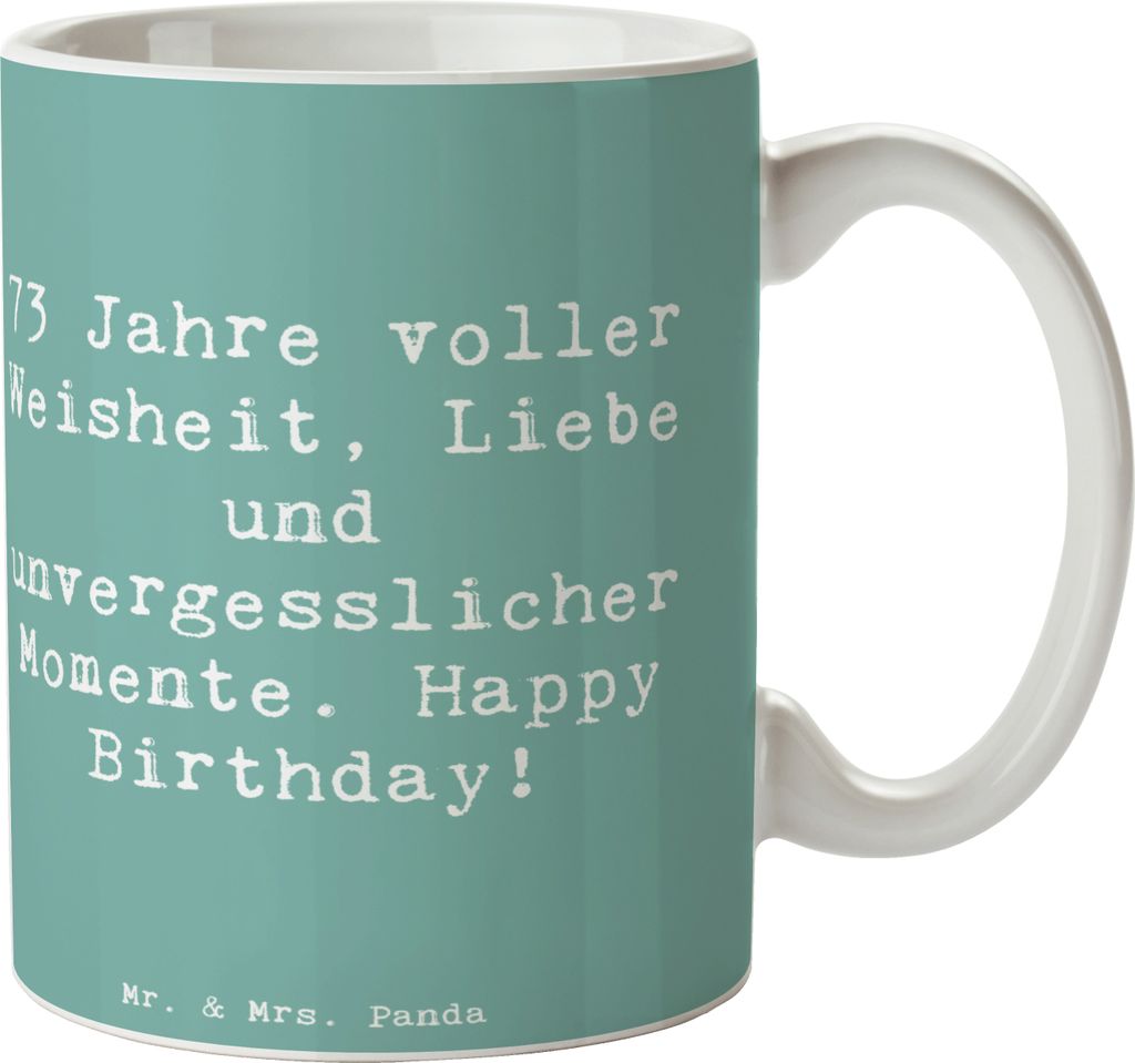 Mr. & Mrs. Panda Trinkbecher Spruch 73. Geburtstag - Meeresbrise - Geschenk, Becher, Happy Birthday, cappuccinotasse, Alter, Glückwunsch, Erinneru...