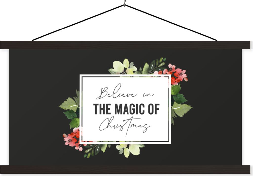 MuchoWow Textilposter Weihnachten - Zitat - Magie 90x45 cm mit schwarzem Rahmen - Klemmleisten