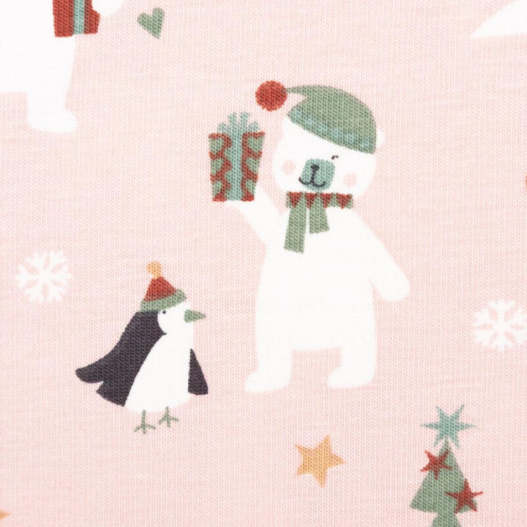 Jersey Stoff Baumwolljersey Schneemann, Bär & Pinguin rosa 1,45 m