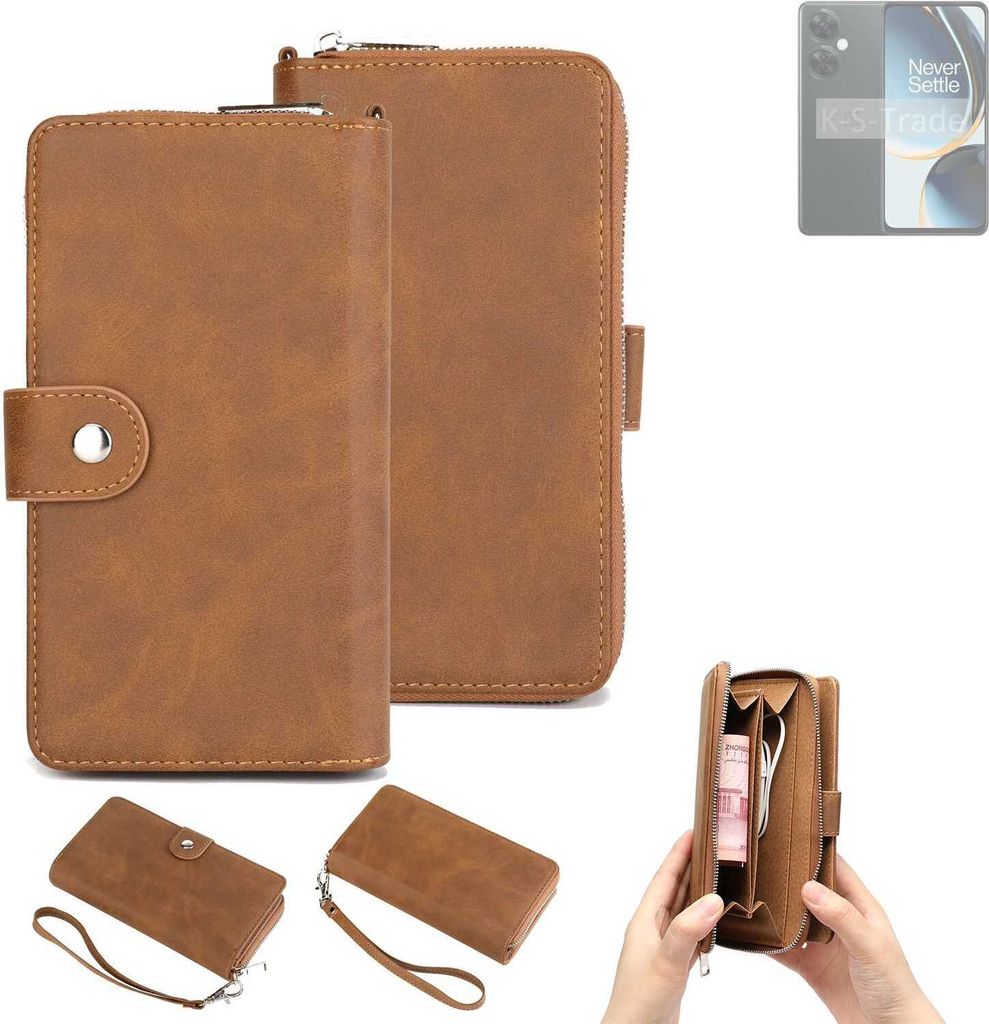 K-S-Trade Handyhülle Schutzhülle kompatibel mit OnePlus Nord N30 5G & Portemonnee Tasche Handytasche Case Etui Geldbörse Wallet braun (1x)