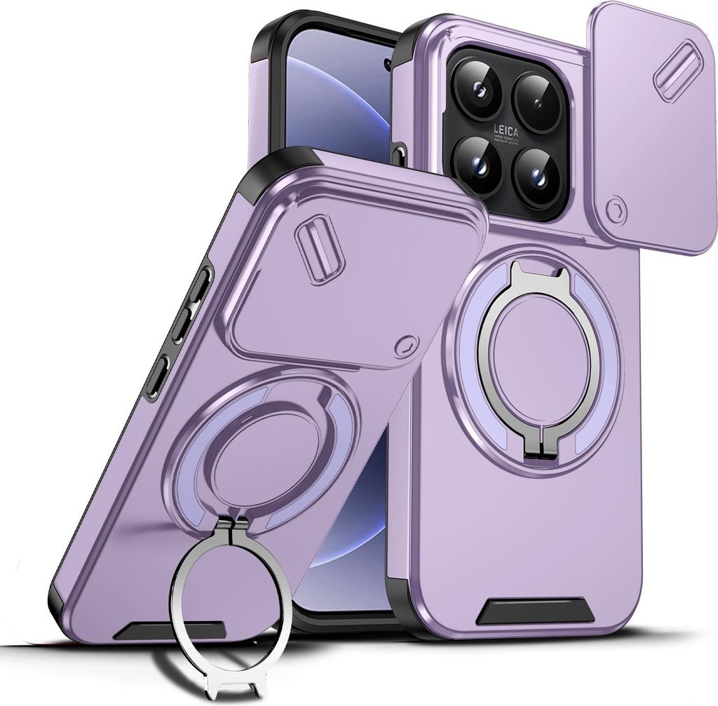 Handyhülle für Xiaomi 17 Dual-Layer Stoßfest Militär Hülle mit Dia Kameraschutz und Magnetisch Ring Ständer Lila