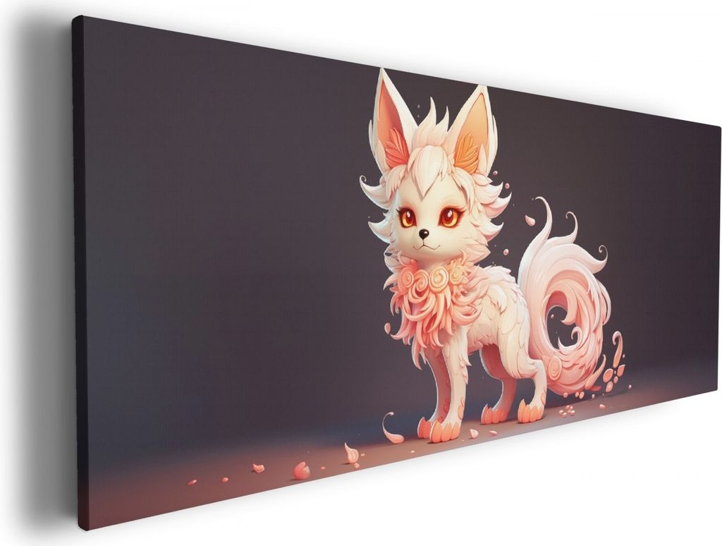 Wallario Premium Leinwandbild Rosafarbiger Kitsune in Größe 50 x 125 cm