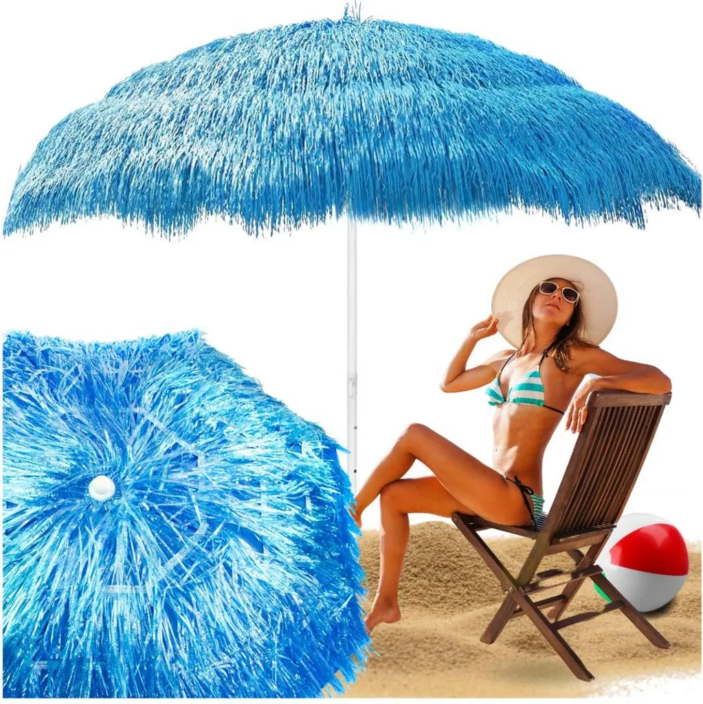 Parasol pour terrasse et balcon hawaïen - Parasol de plage bleu 180x200