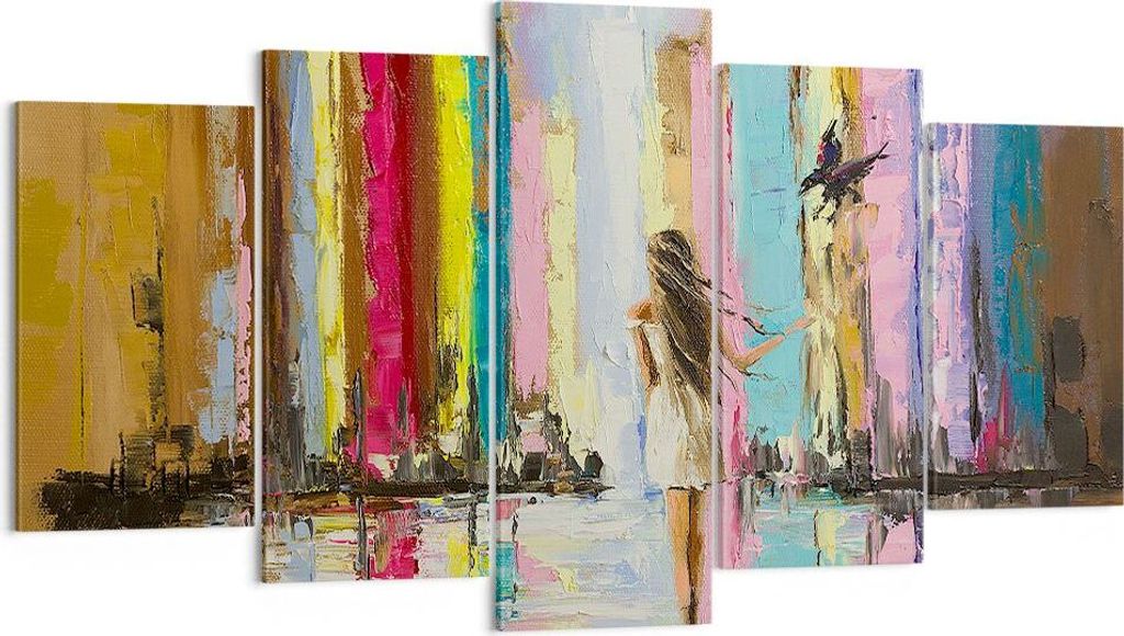 Bild auf Leinwand - Leinwandbild - Mädchen Vogel - 160x85cm - Wand Bild - Wanddeko - Wandbilder - Leinwanddruck - Bilder - Kunstdruck - Wanddekora...