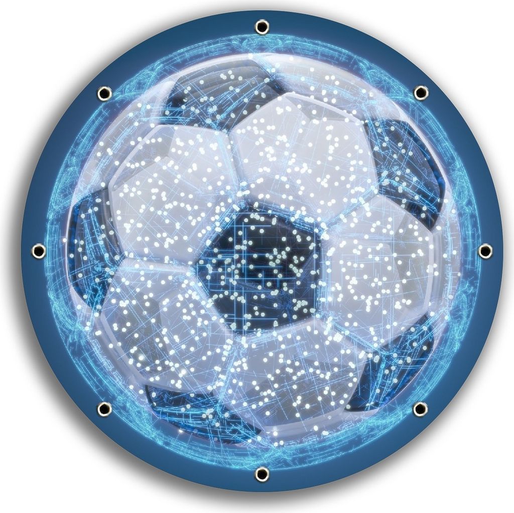 Wallario rundes Outdoor-Poster für Garten oder Balkon, Motiv Fußball digital - Netzwerk in blau, 30 cm Durchmesser