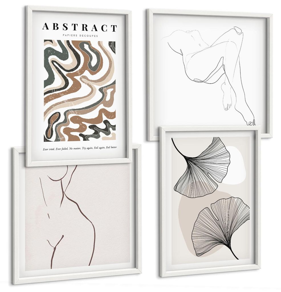 Bilder Set 4-teilig im Goldrahmen Rahmen – Wandbilder 4 Stück – gerahmte Poster für Wohnzimmer, Schlafzimmer und Flur – 50x50 cm - 40x60 cm...