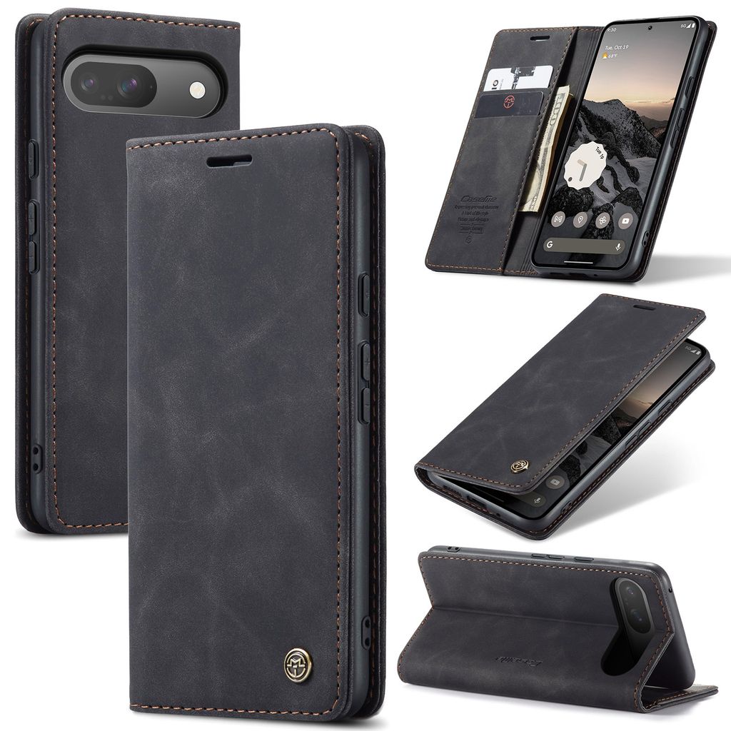 Hülle für Google Pixel 10 / Pixel 10 Pro Retro Kunstledertasche mit Standfunktion Schutzhülle Schwarz