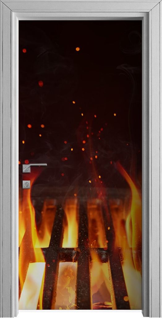 Tür Selbstklebende 90x210 cm Türfolie Türtapete Klebefolie - Feuer auf Grill