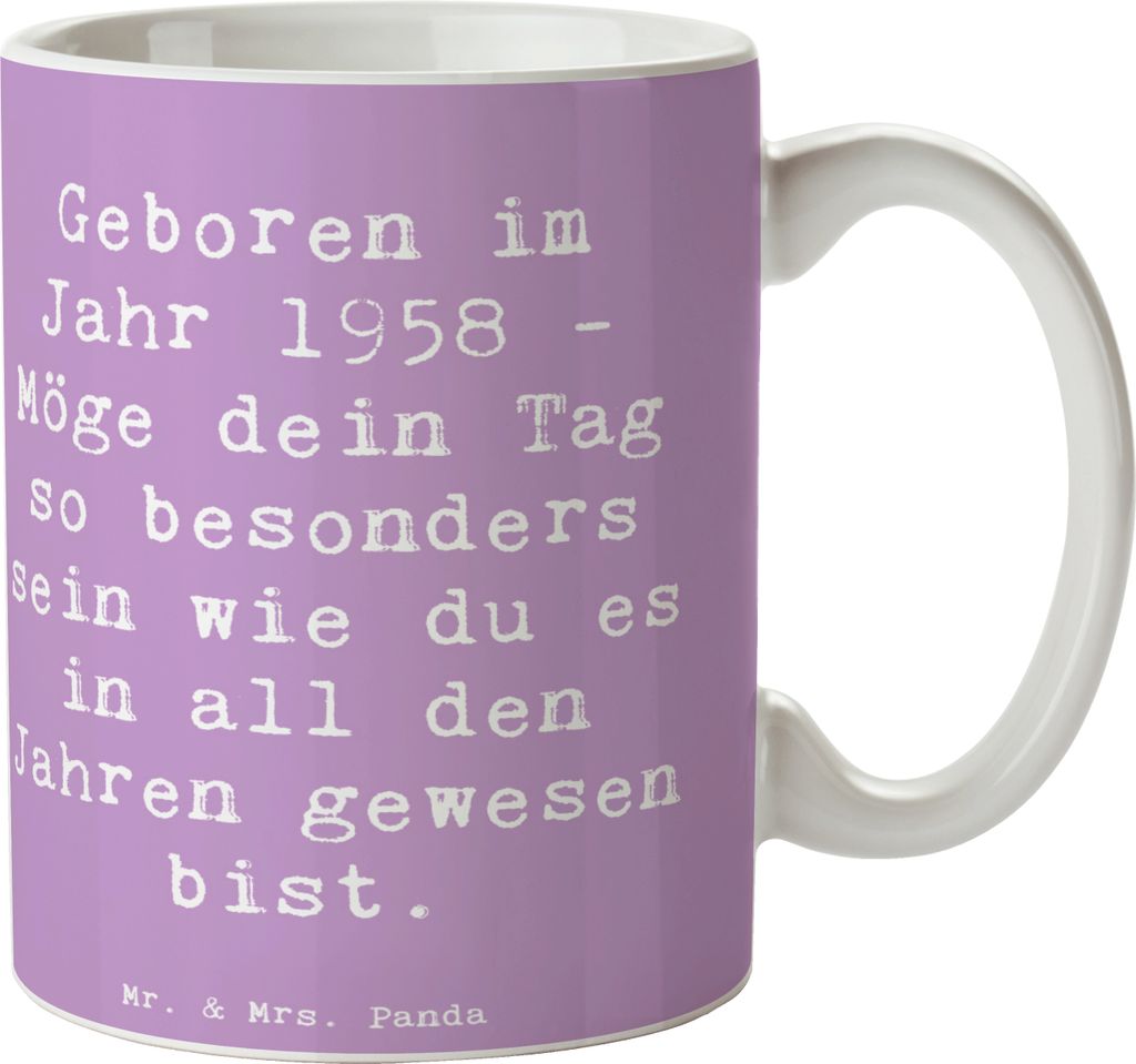 Mr. & Mrs. Panda Tasse Spruch 1958 Geburtstag - Lavendeltraum - Geschenk, Kaffeebecher, Kaffeetasse, besondere Geburtstagsgrüße, keramik, Happy B...