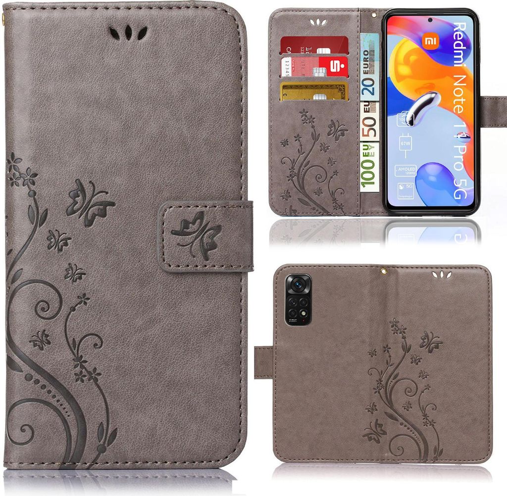 Handy Tasche für Xiaomi Redmi Note 11 Pro / 11 Pro 5G Schutz Hülle Handyhülle mit Blumenmuster Klapp Hülle mit Standfunktion und Kartenfächer ...
