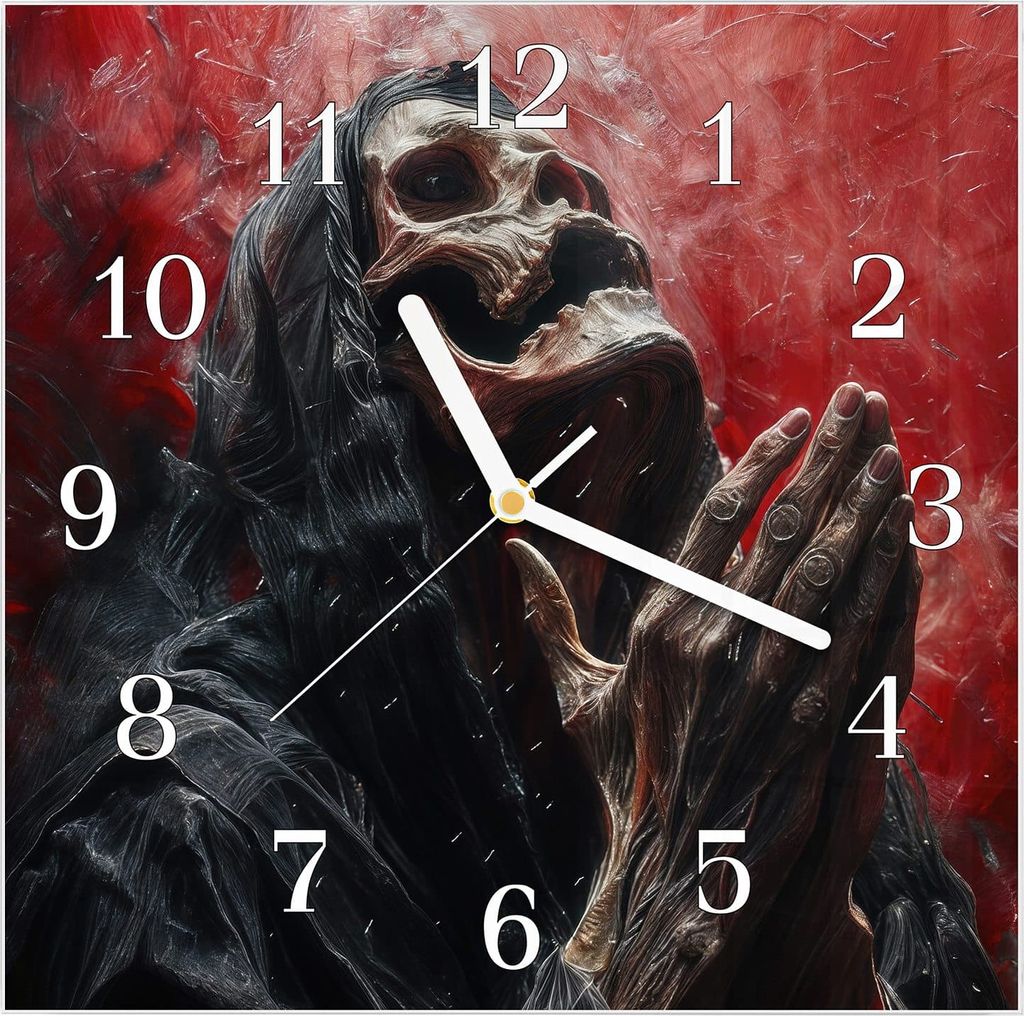Wanduhr aus Glas mit Motiv Skelettbetende Hände- 30 x 30 cm Produktbild 