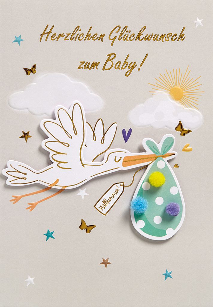 Geburt Baby Glückwunschkarte im Format 116 x 166 cm mit Umschlag He