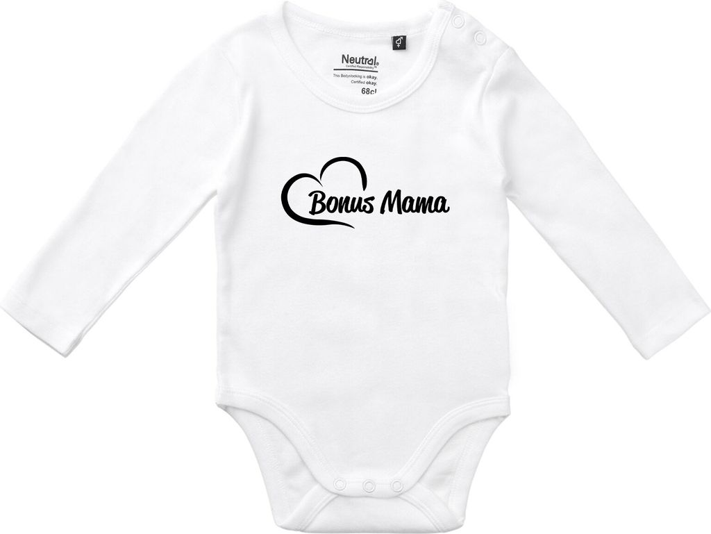 Huuraa Baby Body Bonus Mama Herz 74 White Baumwolle Fairtrade Langarmbody Geschenkidee