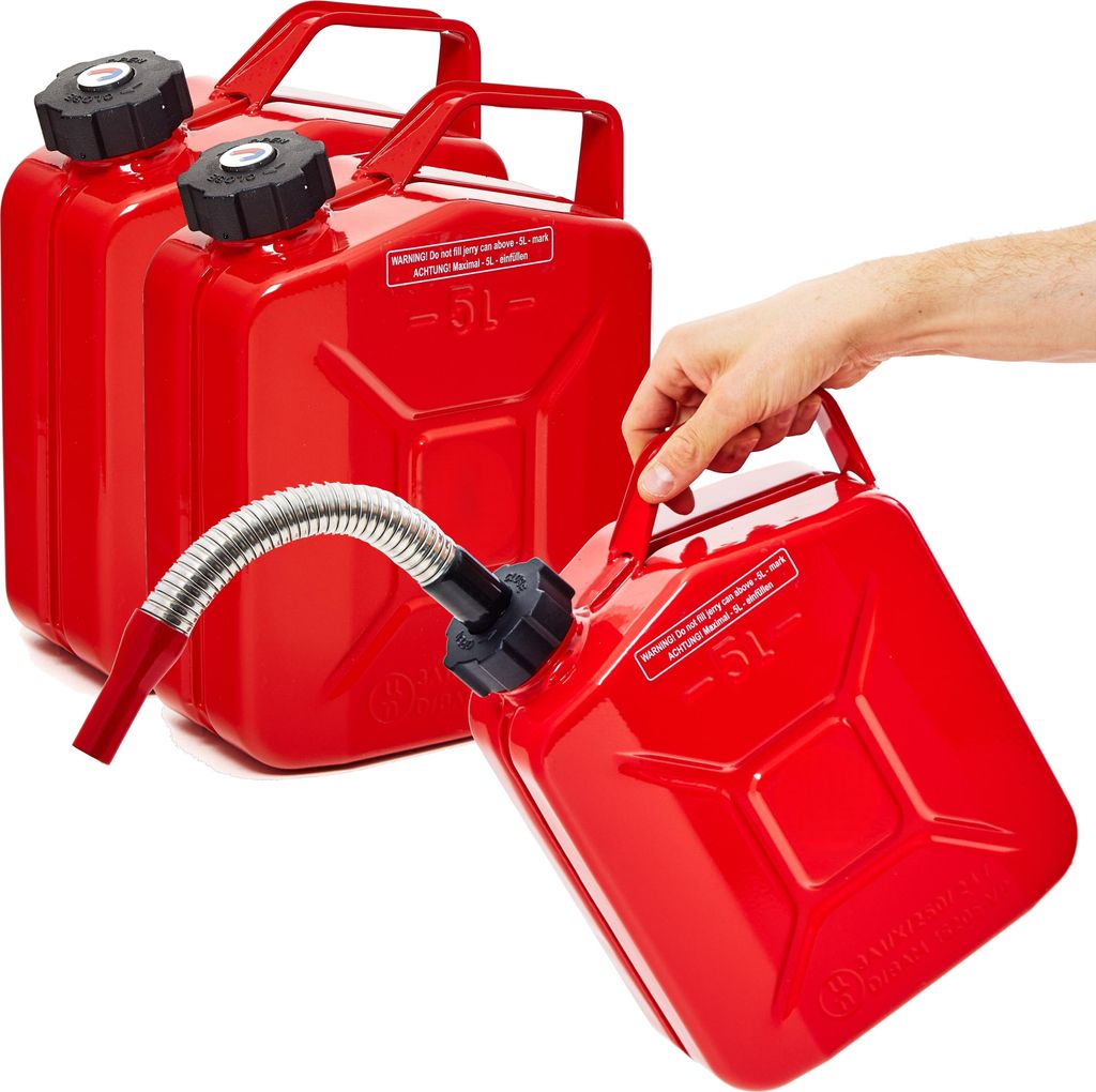 BW Kraftstoffkanister Metall Benzinkanister 3x 5 Liter mit Schraubverschluss mit Ausgießer - Rot RAL 3000 - UN-Zulassung - Hergestellt in Europa