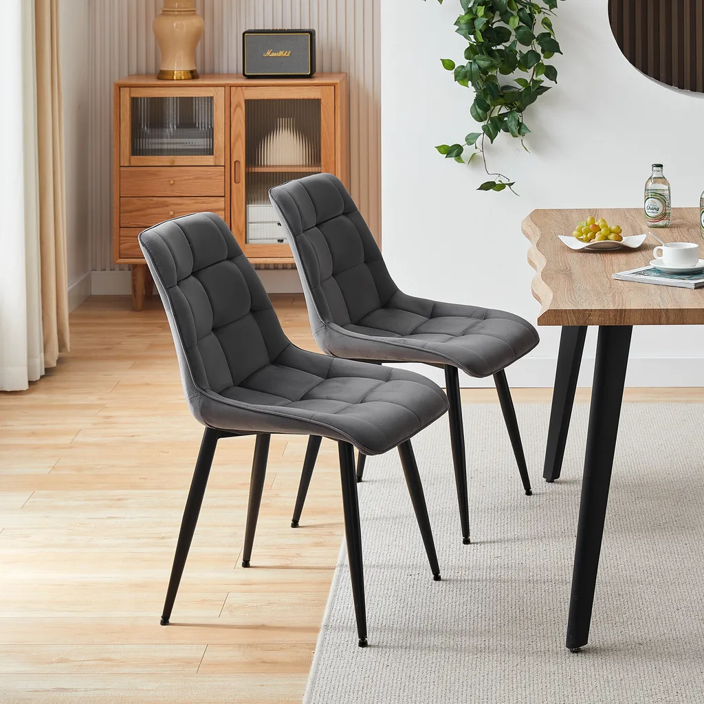 Chaises en Velours Brun avec Pieds Métalliques Robustes - Lot de 2