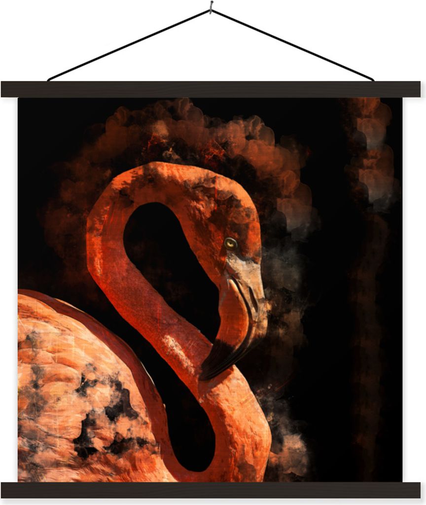 MuchoWow Textilposter Flamingo - Farbe - Vogel 60x60 cm mit schwarzem Rahmen - Posteraufhänger
