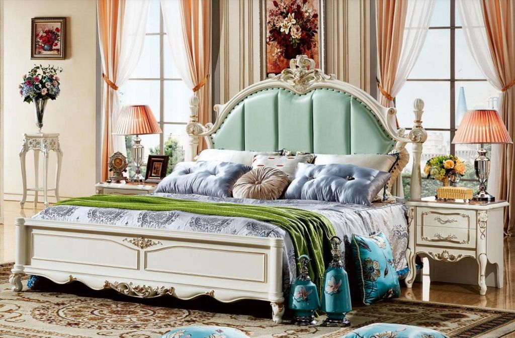 Klassisches Schlafzimmer Bett Möbel Holz Leder Betten Produktbild 