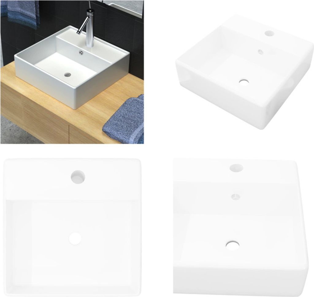 Waschbecken Keramikspülen Überlauf Hahnloch 41 x 41 cm - Waschtisch - Waschbecken - Aufsatzbecken - Waschplatz