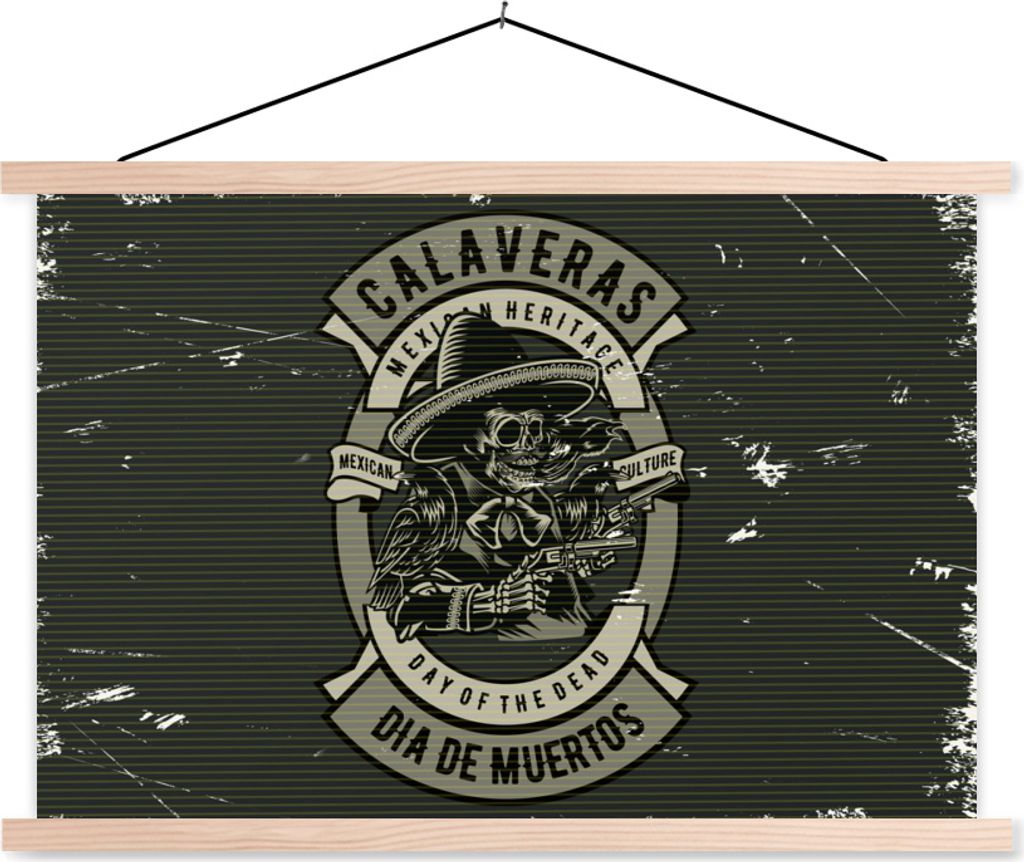 MuchoWow Textilposter Sheriff - Pistole - Mexiko - Retro 120x80 cm mit holzfarbenen Rahmen - Aufhängeset