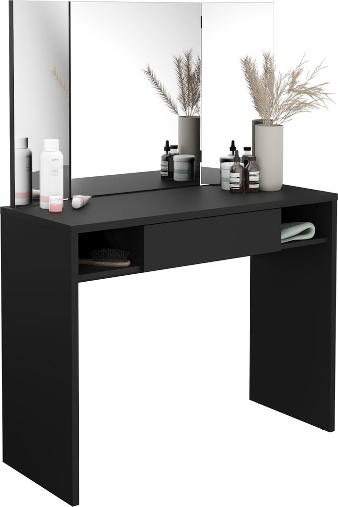 Schminktisch >SCHMINKI 1< in schwarz - 100x135,7x41,4cm (BxHxT)
