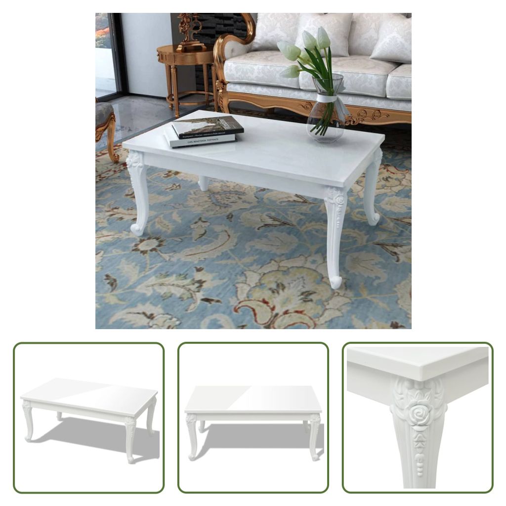 The Living Store Couchtisch 100x60x42 cm Hochglanz-Weiß