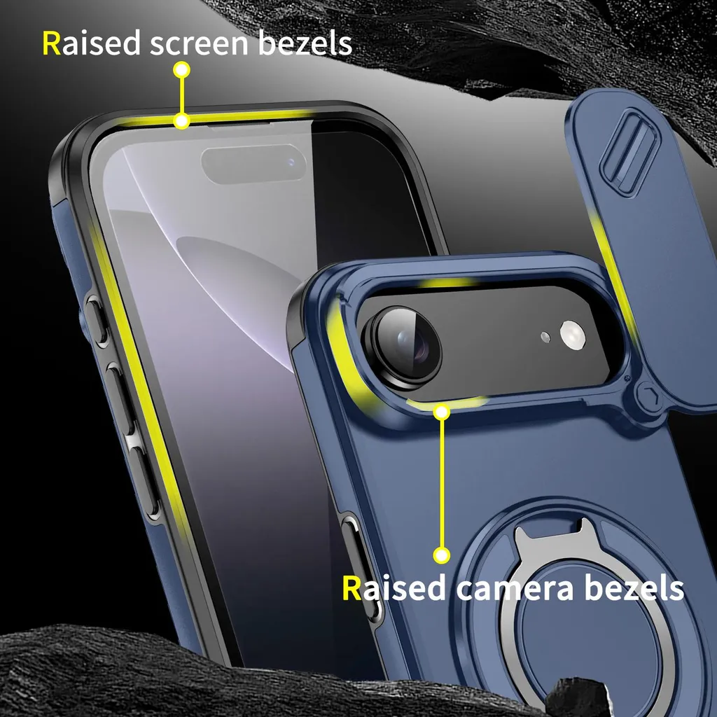 Custodia a doppio strato per iPhone Air, con copertura scorrevole della fotocamera e supporto magnetico ad anello Blu - 6