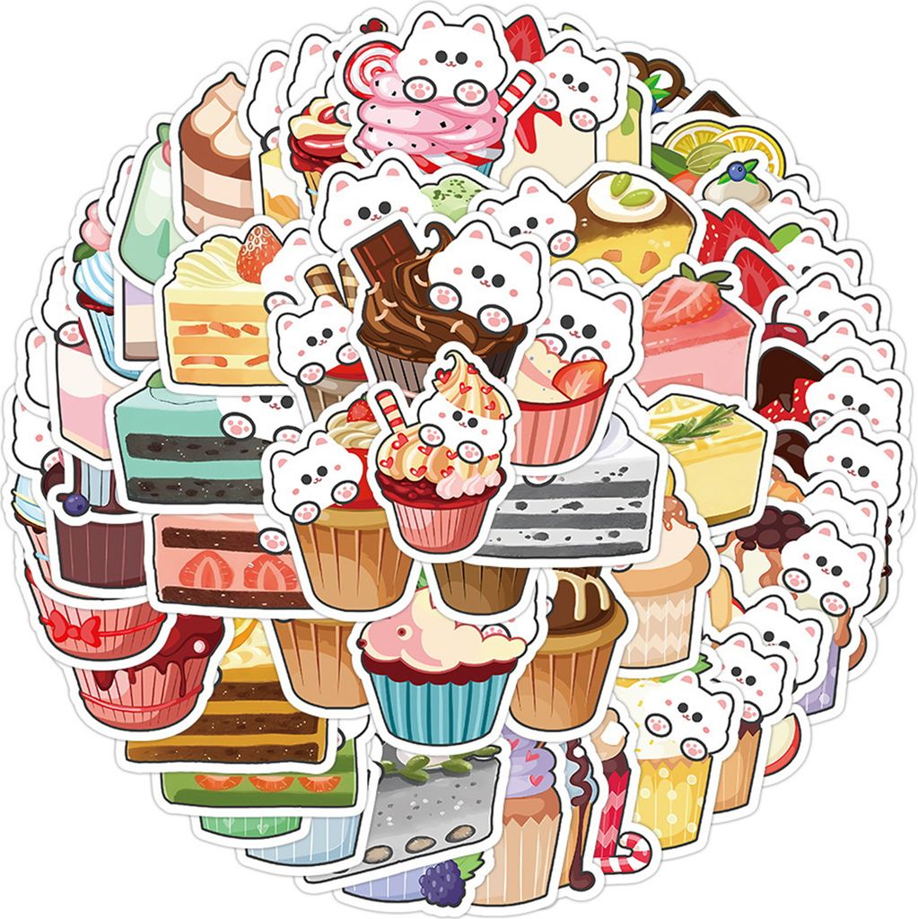60 Teile/satz Cartoon Kuchen Katze Aufkleber Selbst-klebstoff Wasserdicht PVC Abnehmbare DIY Tier Kätzchen Telefon Abdeckung Gepäck Skateboard Au...