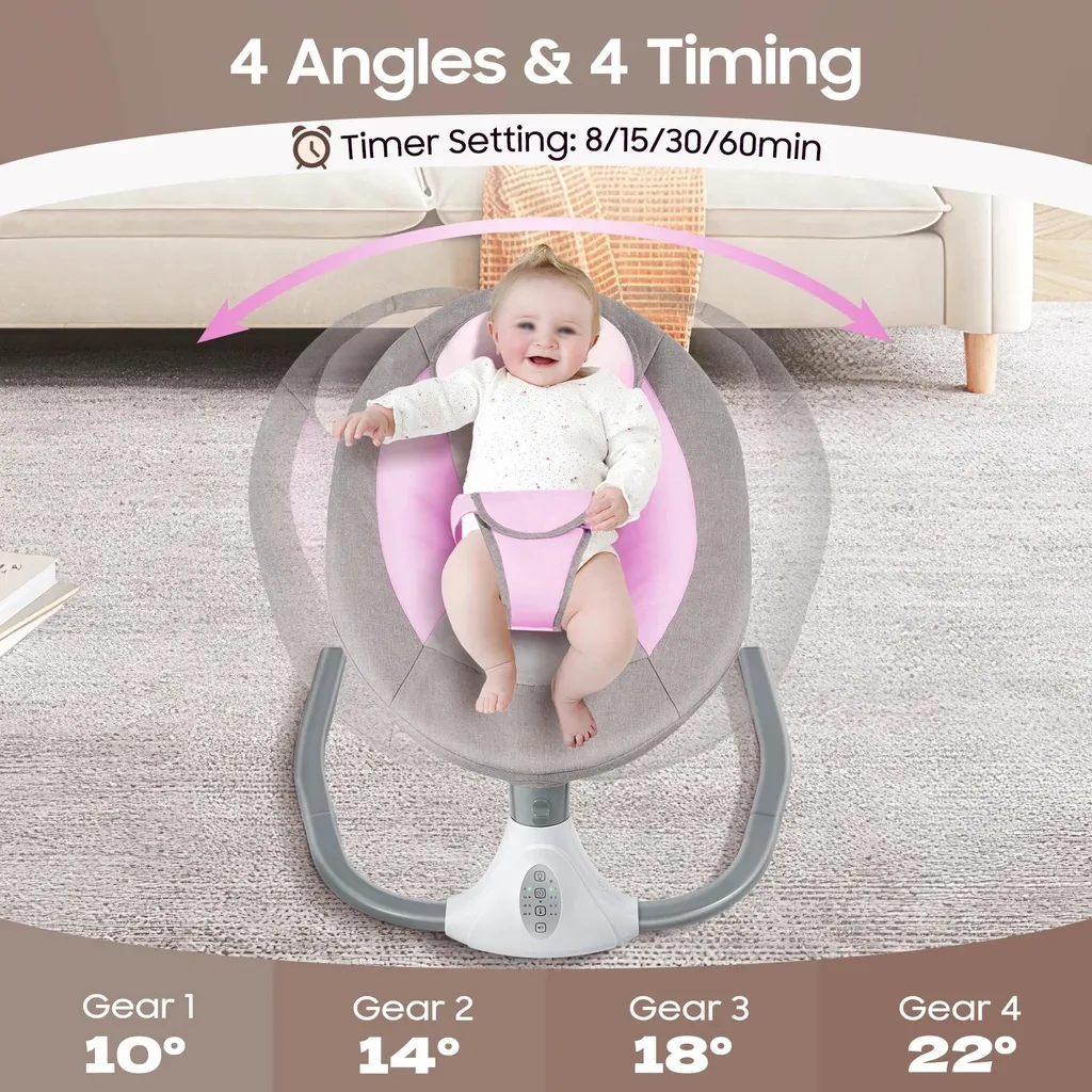 Transat Bébé Électrique - Stop aux Pleurs avec Balançoire Rose 18kg - 6