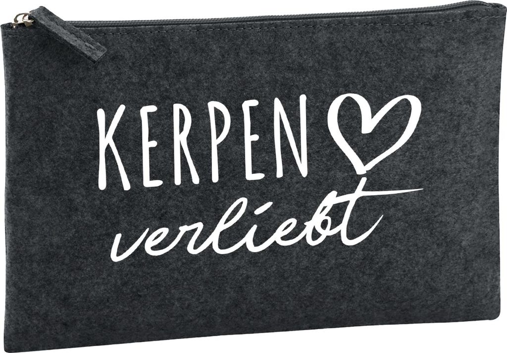 Huuraa Kulturbeutel Kerpen verliebt 1 Liter Charcoal Filz Kosmetiktasche Geschenkidee