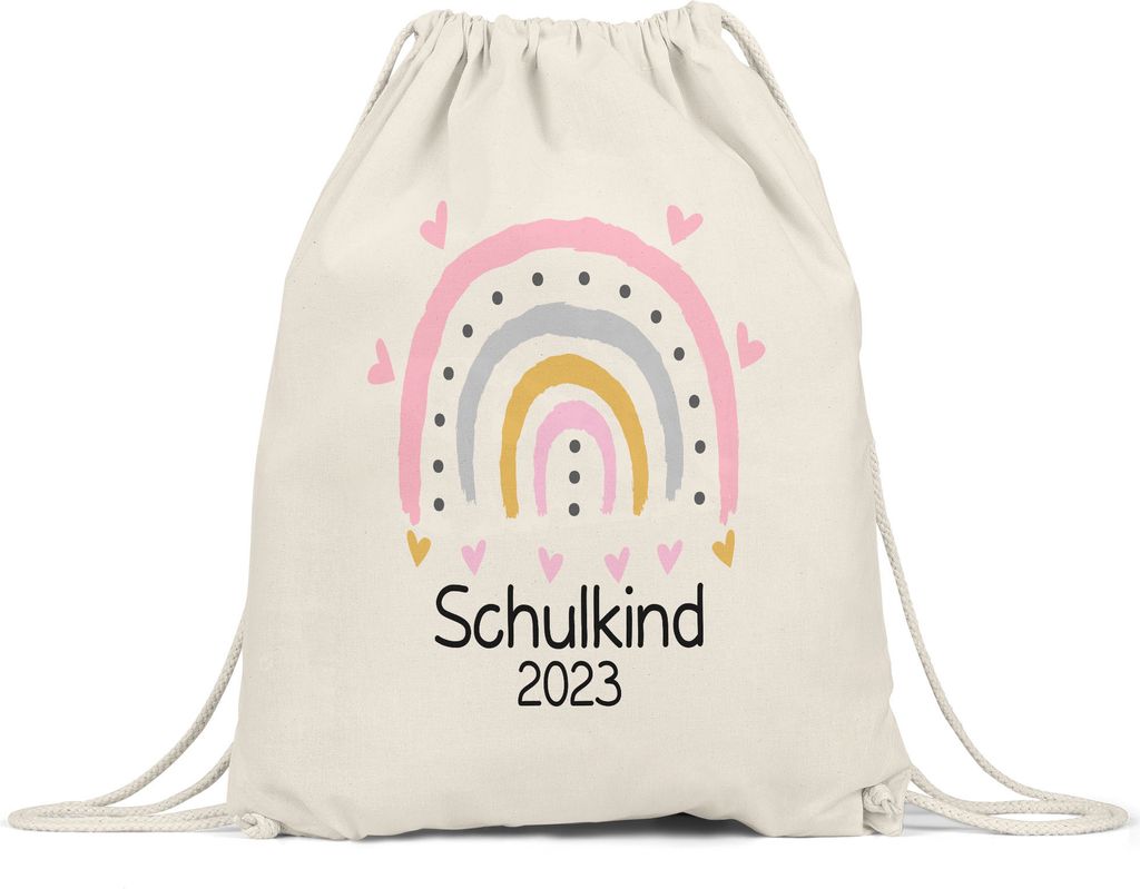 Schulkind 2023 Turnbeutel Gymsack Einschulungsgeschenk Grundschule 1. Klasse Mädchen Motiv Herzchen