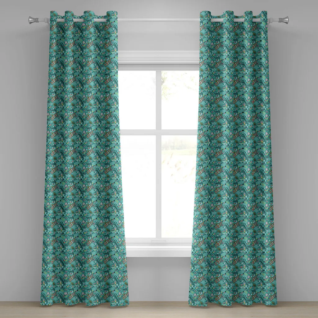Rideau pour salon ambiance Surf et Evasion 280 x 175 cm Turquoise Mix