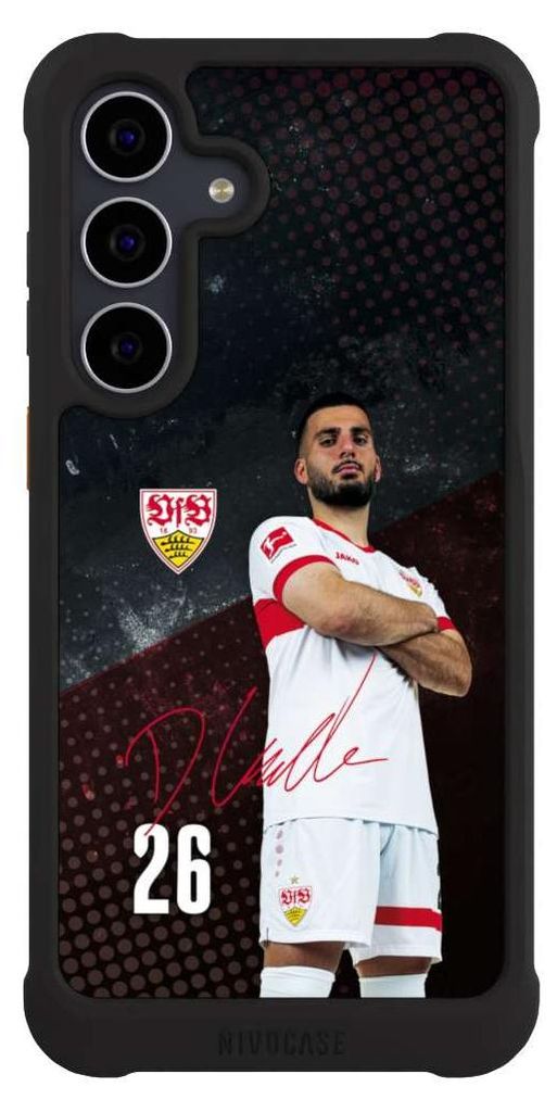 NIVOCASE Hülle für Samsung Galaxy S25 FE Stoßfeste Handyhülle NIVOmax Case Schwarz Offizielles Lizenzprodukt VfB Stuttgart Deniz Undav