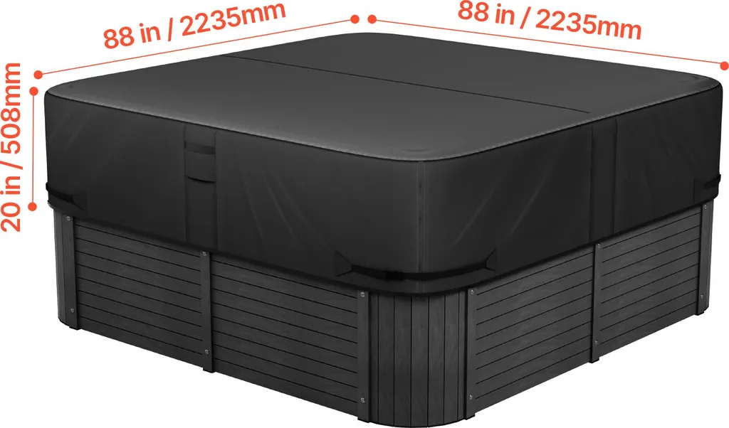 VEVOR copertura per vasca idromassaggio (2235 x 2235 x 508 mm) resistente alle intemperie e all'acqua, copertura per spa in tessuto Oxford e con resistenza allo strappo 950 N, antipolvere per vasche da bagno nero - 8