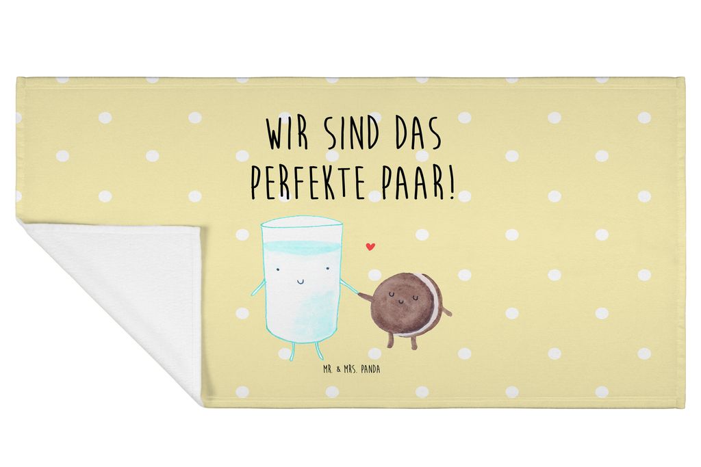 Mr. & Mrs. Panda Flauschtuch Milch Keks - Gelb Pastell - Geschenk, Milk, Lustige Sprüche, Handtuch 50x100, Cookie, Händehandtuch, gesichtstuch, F...