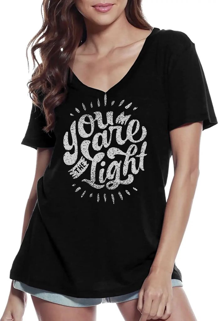 Damen Grafik T-Shirt V-Ausschnitt Du bist Licht – You Are Light – Öko-Verantwortlich Vintage Jahrgang Kurzarm Lustige Druck Geburtstag Geschen...