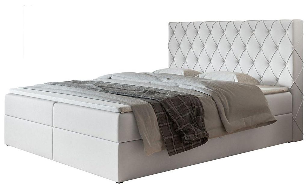 Boxspringbett Boston 160x200 mit Stauraum und Bonell-Matratze, Weiß