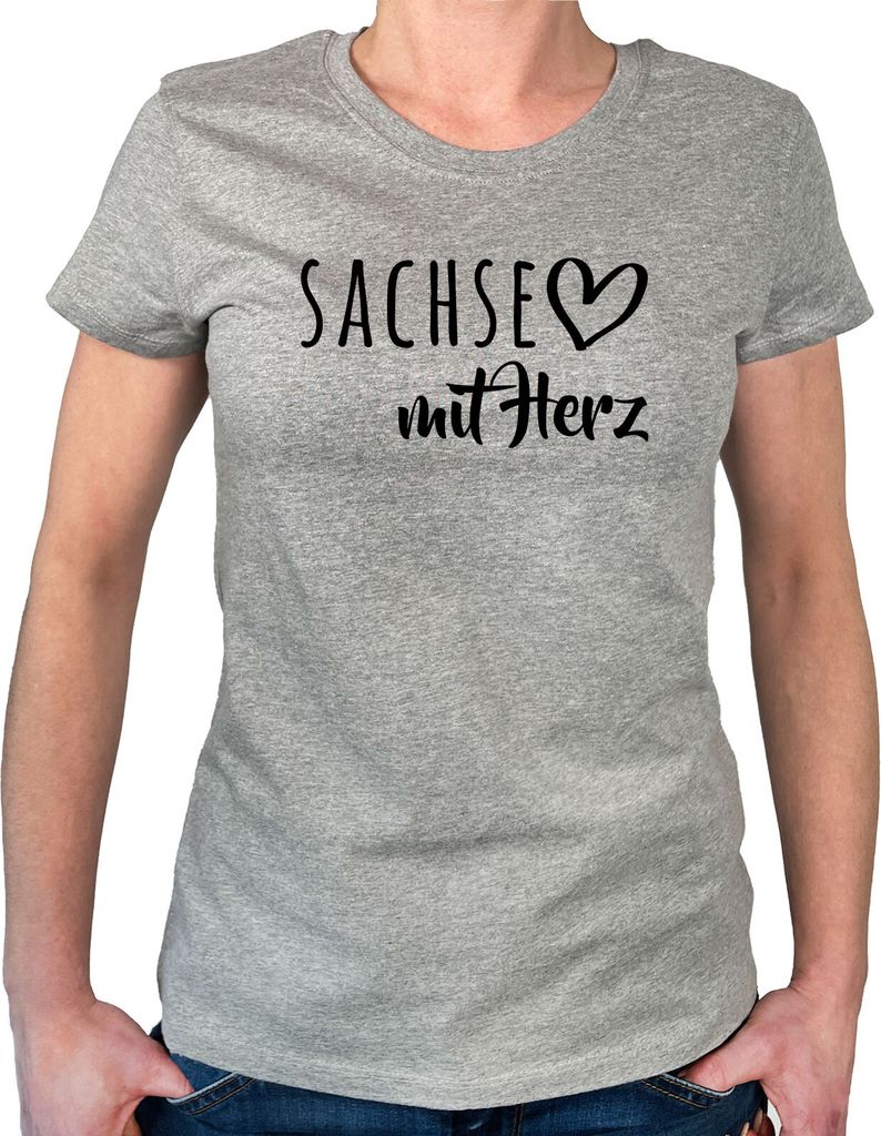 Huuraa Damen T-Shirt Sachse mit Herz S Sport Grey Bio Baumwolle Fairtrade Damenshirt Geschenkidee
