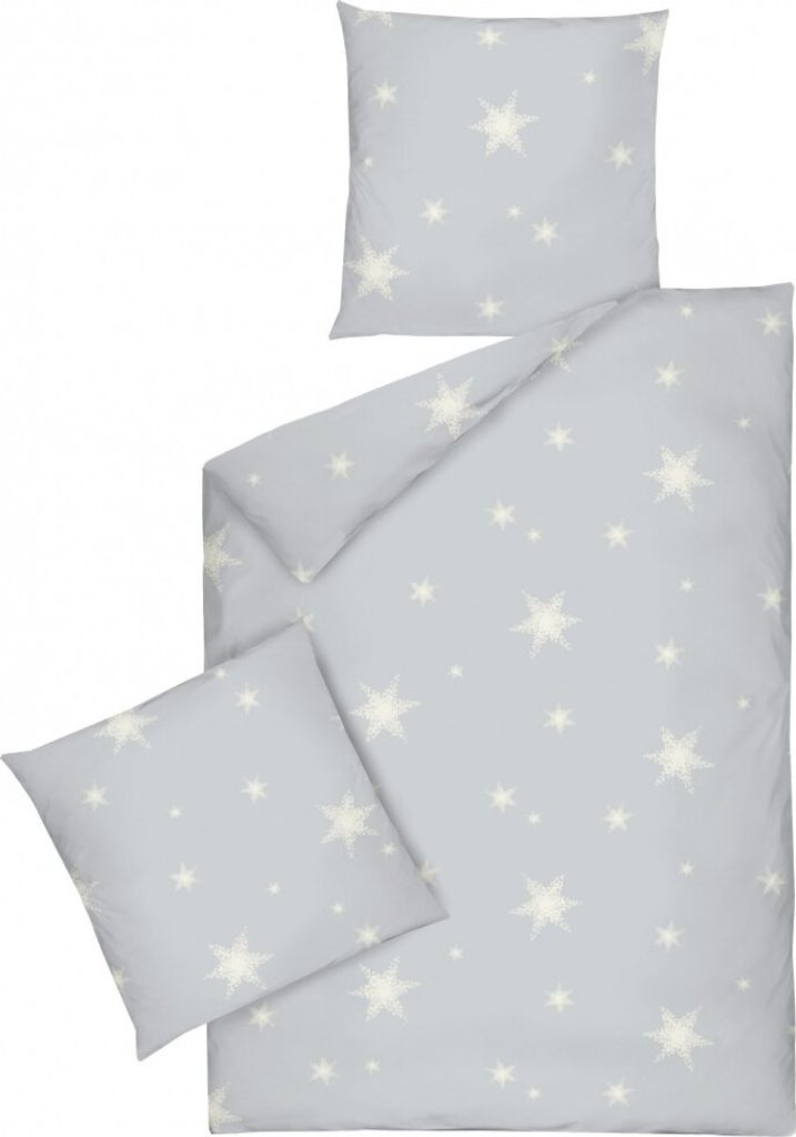 JACK by Dormisette Fein Biber Bettwäsche Stern Sterne Hellgrau Grau Weiß, Größe:240x220cm Bettwäsche