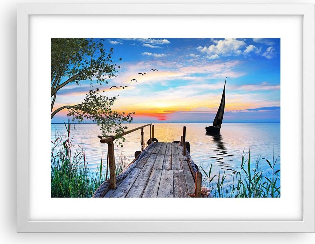 Gerahmtes Poster - Weißer Rahmen - Brücke See - 40x30 cm - Wand Bild - Wanddeko - Wandbilder - Kunstposter - Wandposter - Bilderrahmen - Bilder -...
